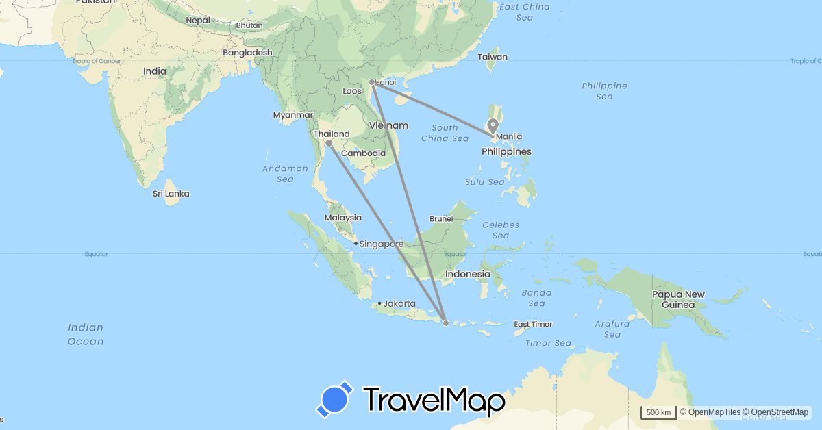 TravelMap itinerary: plane in Indonesia, Philippines, Thailand, Vietnam (Asia)